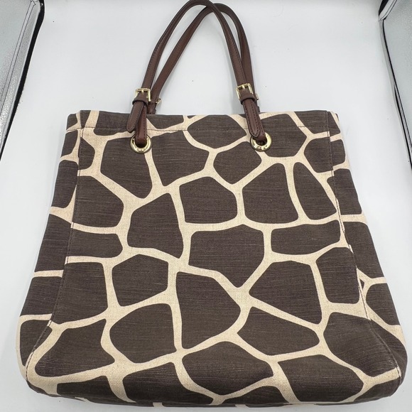 Michael Kors Tote Bag Brown Giraffe Print Canvas Shopper Shoulder Bag - Picture 1 of 14